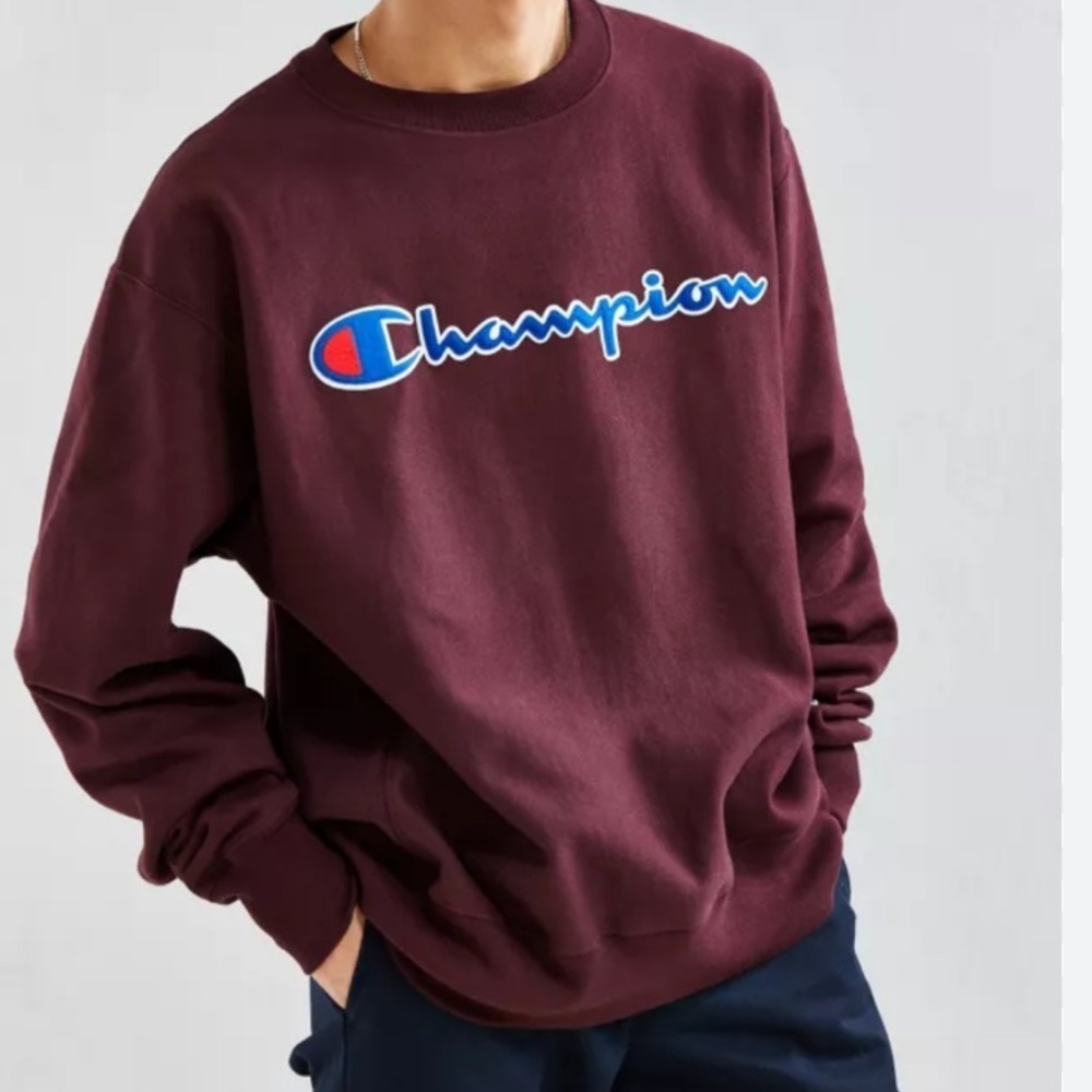 Champion Reverse Weave Script crew neck sweatshirt burgundy small
